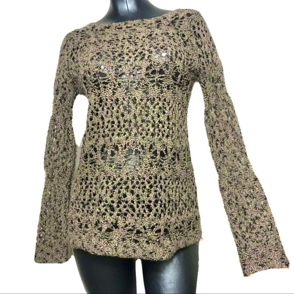 Soft Surroindings Multicolor Textured Sweater Open Knit Crochet Size XS